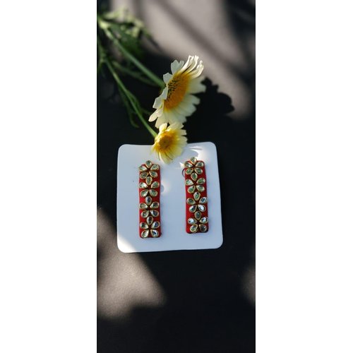 Silk thread Kundan Hair Pins/TicTac For Women And Girls (Red)