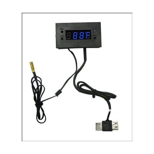 coolerguys 5V USB Powered Thermal Monitor with Digital LED Display for USB-Powered Case Fan