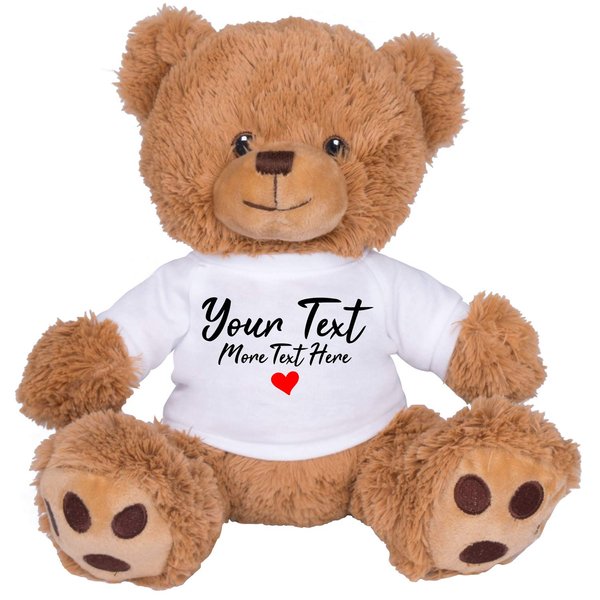 TeesAndTankYou Cute Custom Teddy Bear with Personalized Custom Text: 8 Inch Brown Teddy Bear Valentine's Day Stuffed Animal White Shirt YT