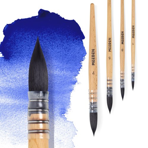 MEEDEN Watercolor Brushes Professional - 4 Pack Synthetic Squirrel Hair Artist Paint Brushes Set with Beech Wood Handle Great for Artists Hobbyists
