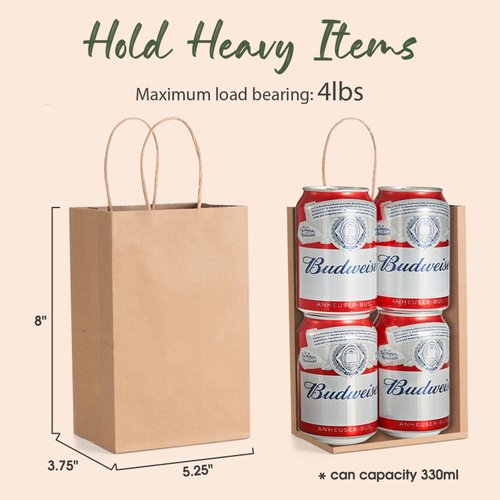 GSSUSA Brown Paper Bags 5.25x3.75x8 20Pcs, Small Gift Bags Paper Bags with Handles Bulk, Valentines Day Bags, Sturdy Kraft Paper Bags, Retail Shopping Bags, Party Favor Bags, Birthday Gift Bags