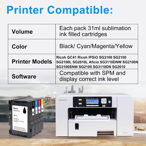 Aomya 4 Pack GC41 Sublimation Ink Cartridge Heat Transfer Compatible for Ricoh GC41 for Ricoh IPSiO SG3100 SG2100 SG2100L SG2010L Aficio SG3110DNW SG2100N SG3100SNW SG2100 SG3110DN SG2010
