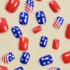 24Pcs 4th of July Press on Nails Independence Day Fake Nails Short Square Shaped Full Cover American Star Stick on Nails Acrylic False Nails Patriotic Designs for Women Girls Manicure Decorations