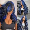 BLG Blue Lace Front Wigs Human Hair 180% Density Highlight Human Hair Wigs for Women Colored Human Hair Lace Front Wigs Glueless Wigs Human Hair Pre Plucked Skunk Stripe Wigs (20 Inch,Highlight Blue)