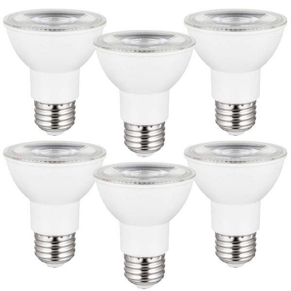 SUNLITE 41028-SU LED PAR20 Reflector Light Bulb, 7 Watts (50W Equivalent), 520 Lumens, Medium E26 Base, Dimmable, Spotlight, Energy Star Certified, 6 Pack, 50K - Super White, 6 Count