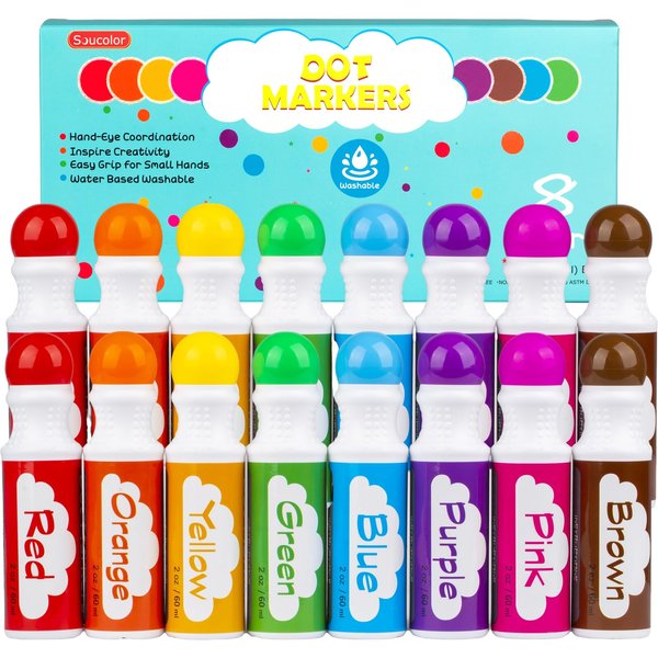Dot Markers for Toddlers Kids Preschool, Bingo Daubers Washable Art Markers 8 Colors, Toddlers Arts and Crafts, Kids Art Supplies Dot Paint Craft Kit, Toddler Painting Supplies Drawing, 2PACK