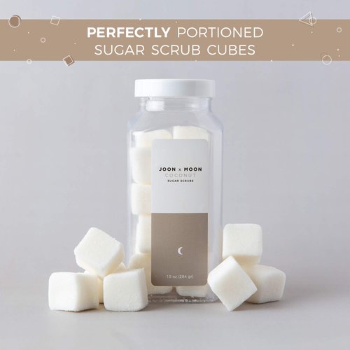 JOON X MOON Sugar Scrub (Coconut, 1 Pack), Exfoliating Body Scrub, Moisturizing Aloe and Shea Butter to Soften and Nourish Skin, Beauty and Self Care Essential, Single Use Scrub Cubes, 10 oz
