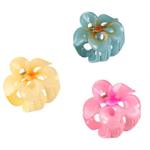 3Pcs Women Non Slip Flower Hollow Hair Claw, Thin Hair Claw Clips Sweet Shark Clip Seaside Beach Trendy Crab Clip