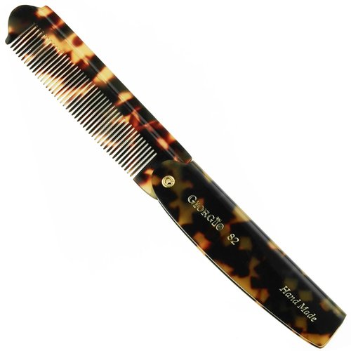 Giorgio G82 4 Inch Handmade Folding Pocket Comb for Men, Fine Tooth Hair Comb Straightener for Everyday Grooming Styling Hair, Beard or Mustache, Use Dry or with Balms, Saw Cut Hand Polished