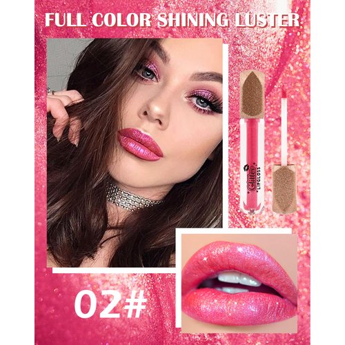 Matte Glitter Liquid Lipstick Lip Gloss- 1Pcs Long Lasting Waterproof Diamond Shimmer Red Pink Sparkly Glossy Metallic High Pigment Non-Stick Cup Tint Lip Stain, Christmas Makeup Gift for Women-02#