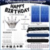 Blue Black Birthday Decorations for Men Boys, 71PCS Birthday Party Decorations for Women, Happy Birthday Banner Balloons Tablecloth Foil Fringe Curtains Hanging Swirls Bday Decor Supplies for Him