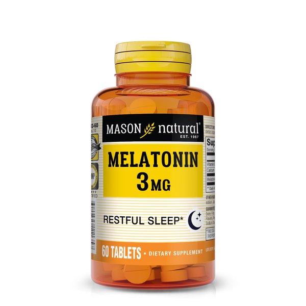 MASON NATURAL Melatonin 3 mg with B6 and Calcium - Natural Sleep Aid, Supports Healthy Sleep & Rest, 60 Tablets