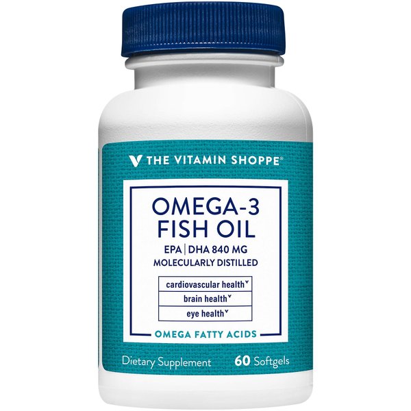 The Vitamin Shoppe Omega 3 Fish Oil 1100mg, EPA 600mg & DHA 240mg, Purity Assured, Molecularly Distilled to Support Cardiovascular, Joint and Brain Health (60 Softgels)