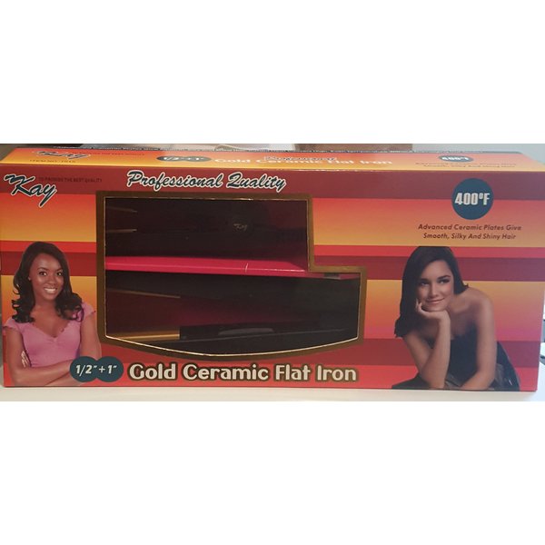 Item #1013 Kay 1/2" Mini and 1" Reg. Gold Ceramic Flat Irons Combo with On/off Switch