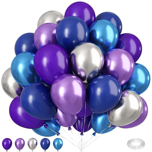 50PCS Blue Purple and Silver Balloons,12 inch Blue Purple and Silver Balloon Arch Kit Party Decorations,Suitable for Birthday Party Space Theme Decorations Baby Shower Supplies