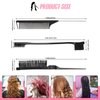 WOWANGEL 4PCS Hair Styling Brush Set, Teasing Hair Brush, Rat Tail Comb, Dual Edge Brush, Elastic Band for Edge and Back Brushing, Combing, and Slicking Black