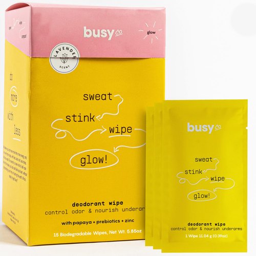 Glow Line Deodorant Wipes - 15ct Lavender Rose Deodorant for Women w/Zinc, Probiotics & Prebiotics -Individually Wrapped - Sweat Wipes for Hydrating, Odor Control & Cleansing (Package may vary)