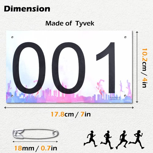 TRIWONDER Tyvek Running Bib Competitor Numbers with Safety Pins, Running Numbers Paper Tags for Marathon Races (Colorful- Numbers 001-100)