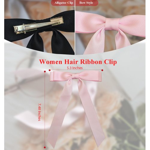 TOPSTUFF 3PCS Hair Bows for Women,Hair Bows for Girls,Hair Ribbons with Metal Clips for Teens,Hair Accessories Bow Clip for Women, Bow Knot Barrettes for Hair Ribbon Bows for Girls,(Black Beige Pink)