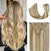 Ukira Blonde Clip in Hair Extensions Real Human Hair, 18 Inch 70g 7pcs Balayage Hair Extensions Mixed Bleach Blonde Ntural Straight Blonde Remy Human Hair Extensions Clip ins for Women