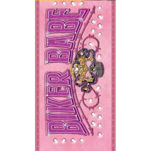 Danbando Headband Head Wrap Bandanna Pink Biker Babe with Sugar Skull and Rhinestones 4 Way Stretch Optional Pony Tail Hole Sweatband