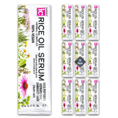 Fantasia Rice Oil Hair Serum Travel Set - 10 Pk Bundle with 0.17 oz Rice Oil Repair Packets | Travel Friendly Damaged Hair Repair Serum Mini Packets