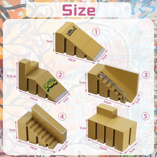 ideallife Skate Park Kit, Skate Park Kit Ramp Parts for Finger Skateboard Fingerboard Ramp Skate Park Kit Part Training Props with 2 Finger Skateboard