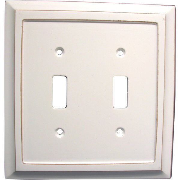 Amerelle Savannah Double Toggle Wood Wallplate in Distressed White