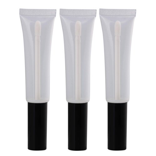 BQLZR Black Cap Plastic 15ml Empty Lip Gloss Balm Soft Tube Container with Brush Cosmetic Makeup Container Pack of 20