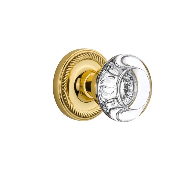 Nostalgic Warehouse Rope Rosette with Round Clear Crystal Glass Knob, Single Dummy, Unlacquered Brass