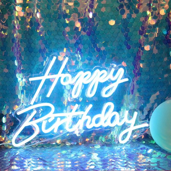 DAKABUKA LED Neon Happy Birthday Sign Night Light Birthday Party Decorations Ice Blue USB Operated Decorative for Backdrop Party Bedroom Wall Décor 5v