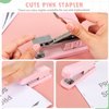 Desk Accessory Kit Office Supplies Set of Stapler, Staple Remover, Binder Clips, Paper Clips, Push Pins, Staples, Ballpoint Pen, Scissors, Tape Dispenser, Pen Holder for Christmas Gift (Pink)