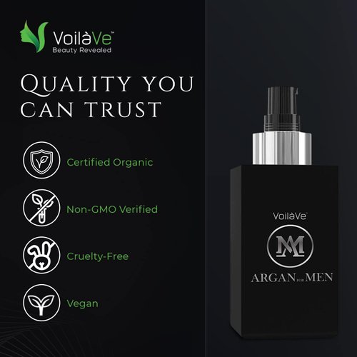 VoilaVe Argan Oil For Men | Anti Aging Oil For Face, Body & Beard Oil for Men | Organic Argan Hair Oil for Men | Skincare Routine for Face Nails & Body Massage | Sandalwood Oil For Hair Growth | 4 Oz