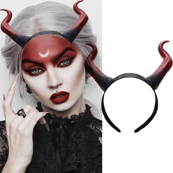 RUSTAMM Handmade Demon Horns Headband Devil Horns Headband Black Red Gothic Horn Hoop Headpiece Halloween Cosplay Hair Accessory for Women Party Costume