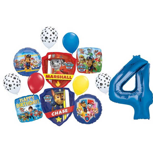 Anagram Paw Pups on Patrol Chase and Marshall 4th Birthday Party Supplies Police and Fire Rescue Badge Balloon Bouquet Decorations