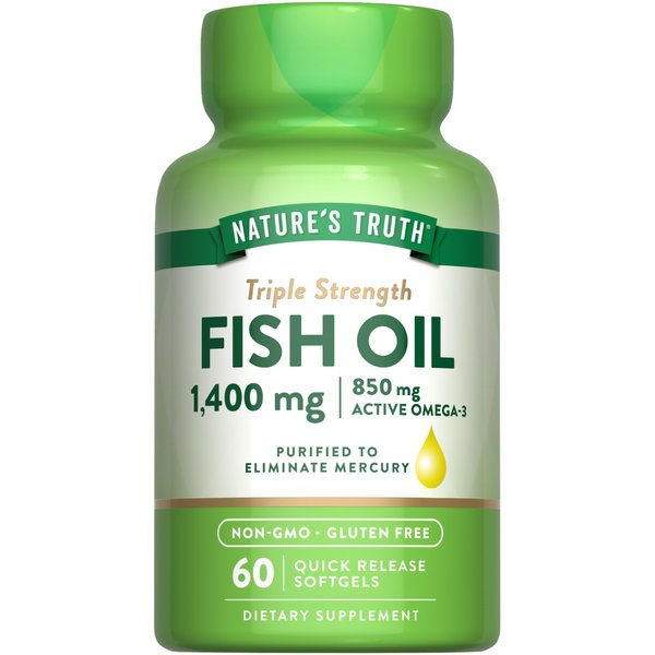 Nature's Truth Triple Strength Fish Oil Softgels | 1400 mg | 60 Count | Active Omega 3 | Non-GMO & Gluten Free Supplement