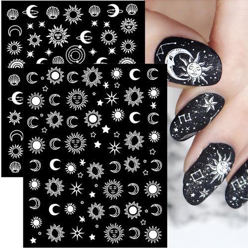 12 Sheets Sun Moon Star Nail Art Stickers Decals, 3D Fashion Trendy Minimalist Colorful Rose Gold Pegatinas Uñas Design Self-Adhesive Nail Art Decals, DIY Manicure Decoration Supplies Accessories for Women Girls