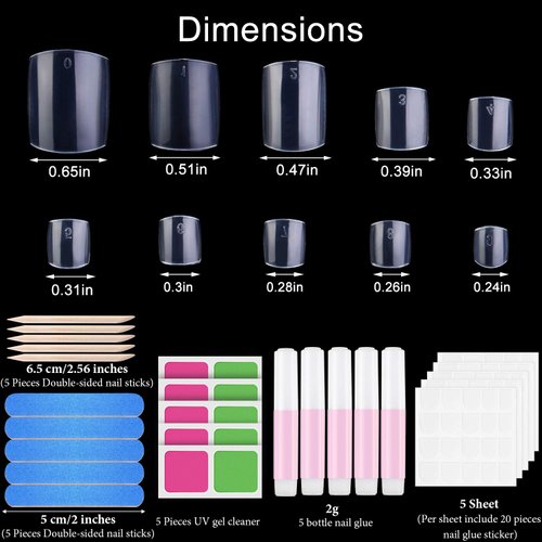 BBTO 500 Pcs Toe Nail Tips False Toenails Square Full Cover Clear Artificial Press on French Acrylic Fake Toe nails 10 Sizes for Nail Salons and DIY Art