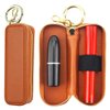 Bocasal Leather Lipstick Case Holder Chapstick Keychain Pouch, Zipper Lip Balm Lip Gloss Bag for Purse with Key Chain Elastic Band, Makeup Travel Organizer Cosmetic Storage Kit for Women Girls (Brown)