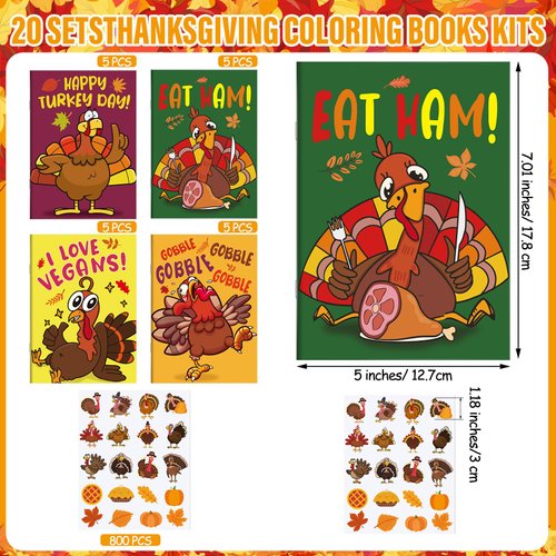 Sayglossy 60 Sets Thanksgiving Coloring Books Bulk with Stickers Thanksgiving Turkey Coloring Books Harvest Turkey Theme Party Favors Color Your Own Crafts Fall Thanksgiving Activity Gifts Supplies