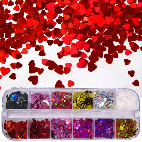 4 Boxes Iridescent Nail Glitter Sequins Set Heart Star Butterfly Shapes Glitters Flakes Sticker Manicure Accessories for Acrylic Nails/Resin/Crafts/Makeup