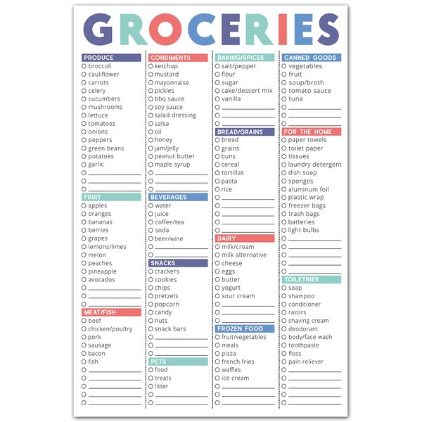 Sweetzer & Orange FastCheck Grocery List Magnet Pad for Fridge. 6x9” Magnetic Notepad with Printed Shopping List Items and Blank Grocery Shopping Spaces. 60 Page Notepad Weekly Planner