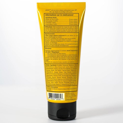 JACKET Sport Sunscreen SPF 50+, Water Resistant, Oil Free, Anti-Aging Cream, Vitamin and Antioxidant Enriched, Age Spot Remover, Oxybenzone Free, Sun Screen Protector for Face and Body - 4 FL OZ