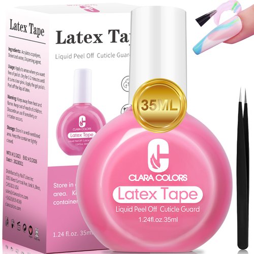 Clara Colors Liquid Latex for Nails, 35ML Upgraded Fast Drying Latex Nail Polish Barrier Peel Off for Various Nail Art Latex Tape Peel Off Nail Cuticle Guard Protector for Nail Painting with weezers