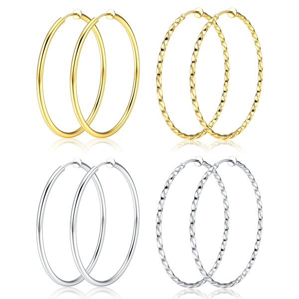 Sanfenly Clip On Hoop Earrings for Women Silver Gold Spring Unpierced Twisted Hoop Earrings for Non-Pierced Ears
