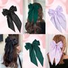 Gute 6 PCS Hair Bows for Women,Satin Big Hair Bow Clips,French Long Tail Hair Bows for Girls Hair Accessories for Birthday,Dress Up,Christmas(Black,White,Pink,Green,Navy,Wine Red)
