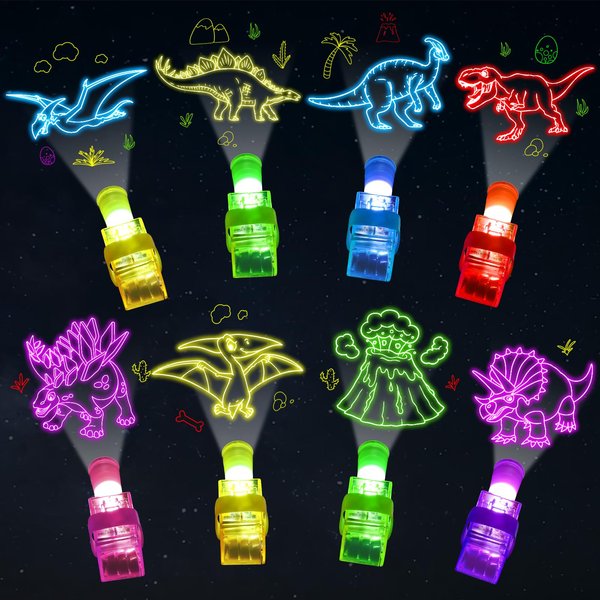 CHUNNIN 36 PCS Dinosaur Party Favors Dinosaur Birthday LED Light Up Finger Lights Glow in the Dark Dinosaur Party Bulk for Goodie Treat Bags Christmas Stuffers Dino Theme Birthday Party Supplies