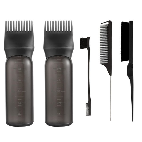 Root Comb Applicator Bottle, Hair Applicator Bottle-Continuous Spray Bottle and Oil Applicator for Hair (Black)