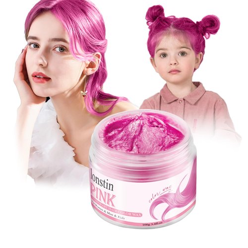 Pink Hair Dye Temporary, lonstin Temporary Hair Color for Kids Colored Hair Wax Wash Out Hair Color Men Women Halloween Christmas 3.4fl.oz (pink, pink)