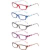 Reading Glasses 5 Pairs Fashion Ladies Readers Spring Hinge with Pattern Print Eyeglasses for Women (5 Pack Mix Color, 2.0)